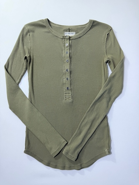 We The Free Tops - We The Free Free People Olive Ribbed 6 Button Henley Long-Sleeve Top Size XS